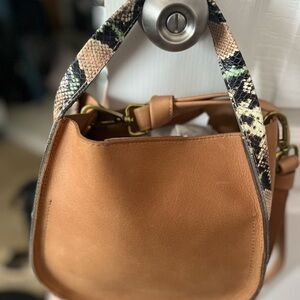 MADEWELL Tan Leather Crossbody Handbag with Snakeskin Strap